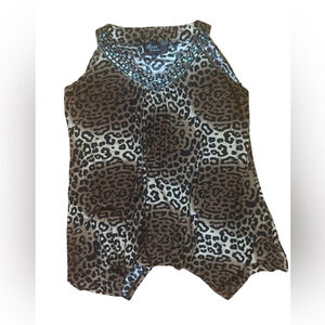 Leopard print sleeveless top with sequins collar - M